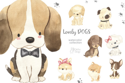 DOG collection. Watercolor animal clipart