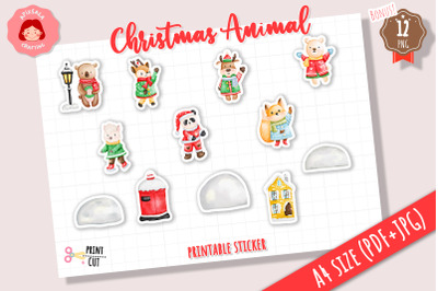 Christmas Animal Printable Sticker Sheet | Christmas Ornament Sticker