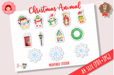 Christmas Animal Printable Sticker Sheet | Christmas Ornament