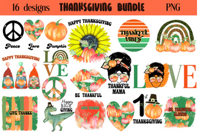 Thanksgiving Day Bundle PNG | Pumpkin Sublimation Design