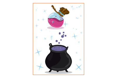 halloween elements with a with cauldron and potion
