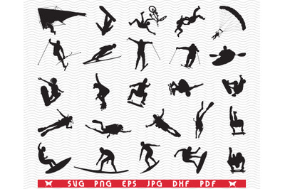 SVG Extreme Sports, Black silhouettes digital clipart