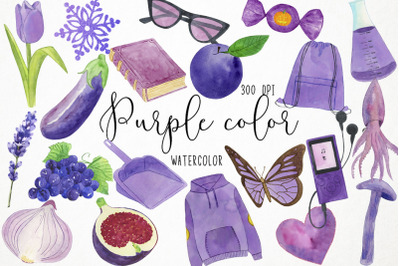 Watercolor Purple Clipart, Purple Color Clipart, Purple Objects Clipar