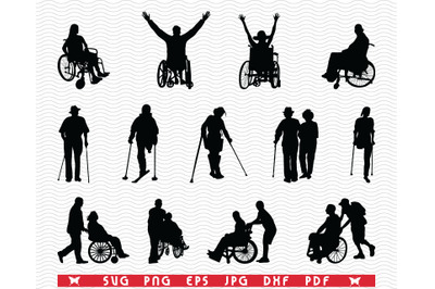 SVG Disabled People&2C; Black silhouettes