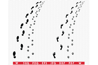 SVG Footprints Man Dog&2C; Silhouettes&2C; Digital clipart