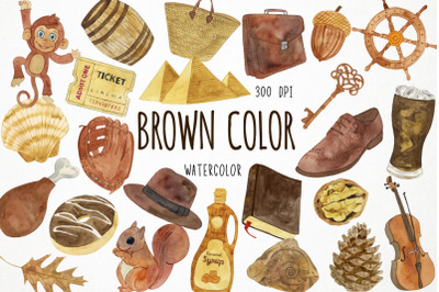 Watercolor Brown Clipart, Brown Color Clipart, Brown Objects Clipart