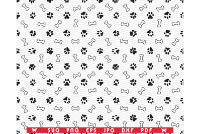 SVG Dog Traces, Bones, Black Silhouettes, Digital clipart