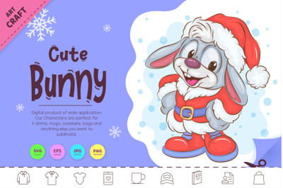 Cute Christmas Bunny. Clipart