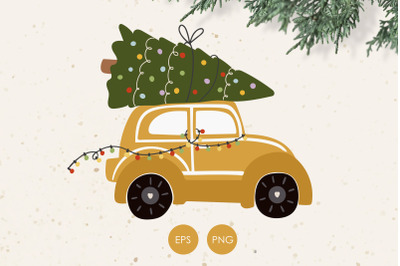 Winter car PNG, Yellow car Png, Christmas car Png, Printable car Png