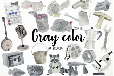 Watercolor Gray Clipart, Gray Color Clipart, Gray Objects Clipart