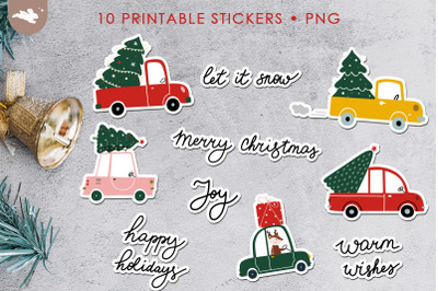 Christmas Trucks Sticker Bundle&2C; Printable Digital Stickers