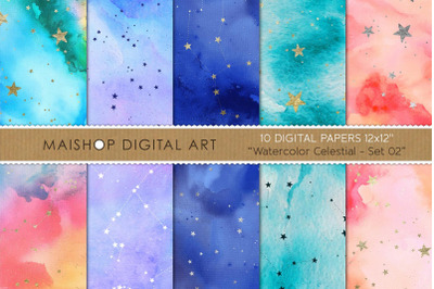 Digital Paper Watercolor Celestial Set 02