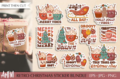 Retro Christmas Sticker Bundle | Groovy Christmas Stickers