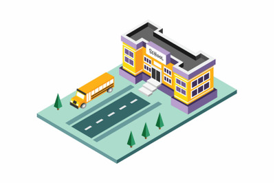 Isometric School Building Vector Illustration