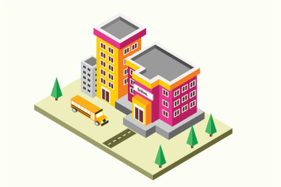 Isometric School Vector Illustration