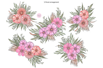 Pink Floral Arrangement | Watercolor Pink Flowers