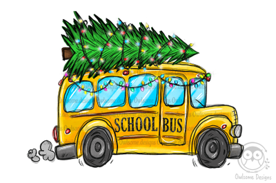 Christmas Tree On School Bus PNG