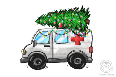 Christmas Tree On Ambulance Car PNG