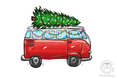 Christmas Tree On Hippie Van Bus PNG