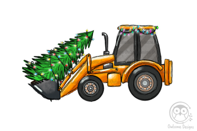 Christmas Tree On Backhoe Loader PNG