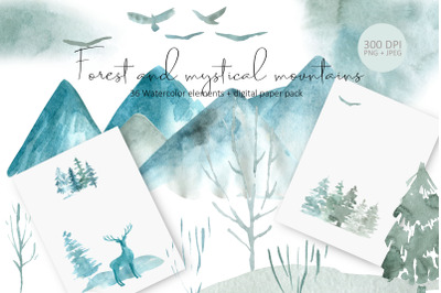 Watercolor Dark forest clipart