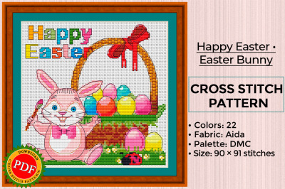 Happy Easter Cross Stitch Pattern | Easter Bunny