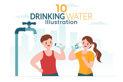 10 People Drinking Water Illustration