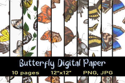 10 Hand-Drawn Butterfly Seamless Patterns.