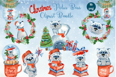 Christmas Polar Bear Clipart Bundle