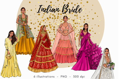 Indian Bride Watercolor Fashion Clipart