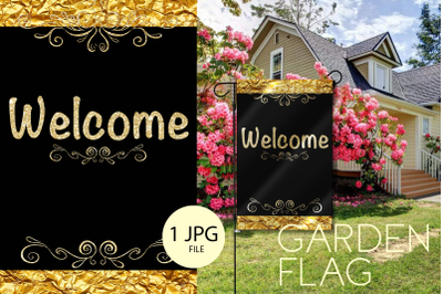 Black gold Welcome Garden Flag Sublimation designs