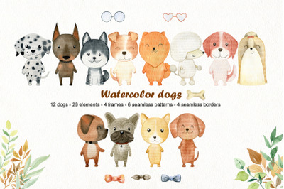 Watercolor dogs clipart.