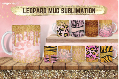 Leopard Glitter Mug Sublimation | PNG Bundle | Mug Wrap