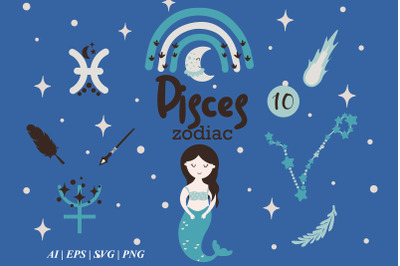 PISCES  Baby SVG, Zodiac sign clipart, Pisces Constellation