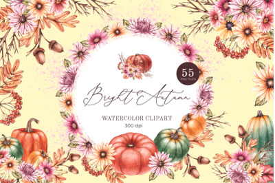 Watercolor clipart Bright Autumn, PNG