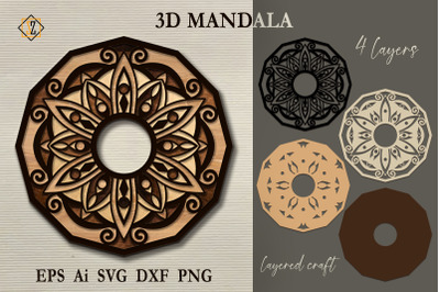3D Mandala. Layered Mandala SVG File, Layered Craft.