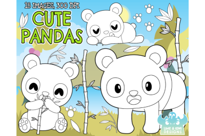 Cute Pandas Digital Stamps - Lime and Kiwi Designs