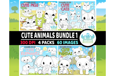 Cute Animals Digital Stamps Bundle 1 - Lime and Kiwi Designs