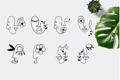 Abstract One Line Faces&2C; Botanical Faces Set