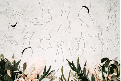 Set of Minimal Female Bodies, Line Art Woman Body