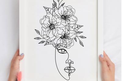 Line Drawing Floral Face, Head of Flowers SVG, Flower Head