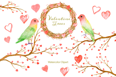 Watercolor Clipart Valentine Tree