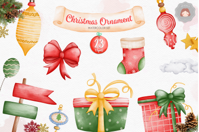 Watercolor Christmas Ornament Clipart | Christmas Illustration Bundle