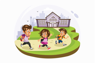 Kids going to School Vector Illustration