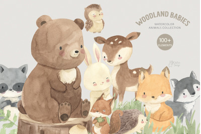 WOODLAND BABIES. Watercolor clipart