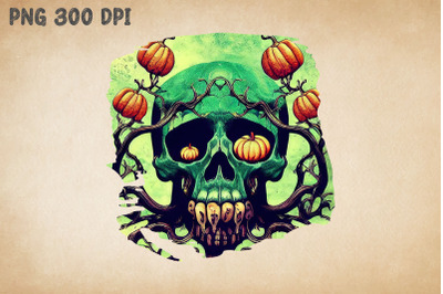 Fine Art Skull and Pumpkins For Haloween