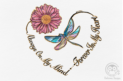 Dragonfly And Daisy Flower Heart PNG