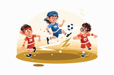 Kids Playing Football Vector Illustration