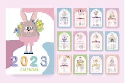 Rabbit calendar template for 2023