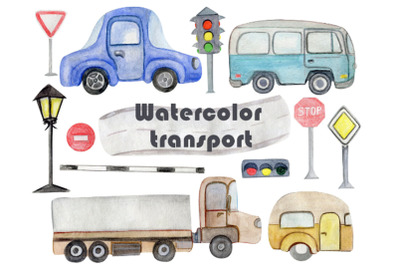 Transport Watercolor clipart, Vintage car illustration